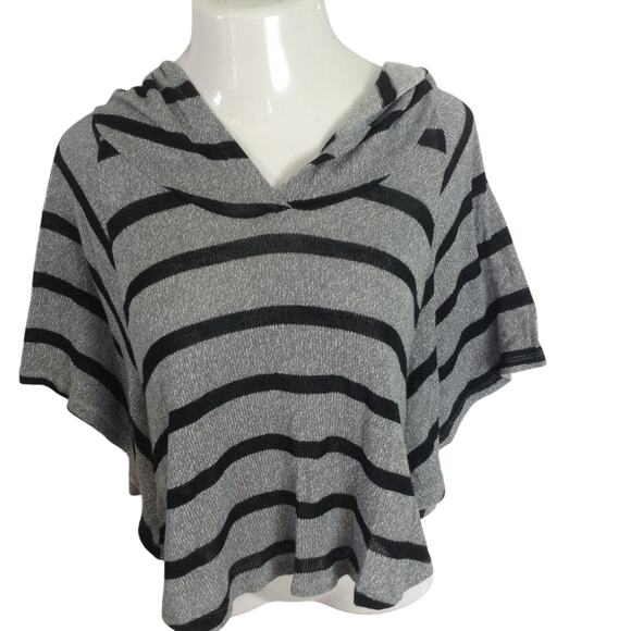 INC Gray Cropped Striped Dolman Hooded Lightweight Sweater Women's Size Small - Picture 1 of 4